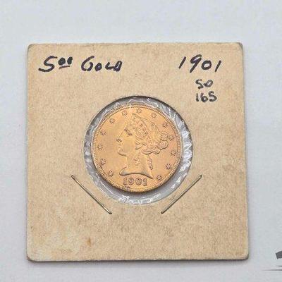 #1314 • 1901 Half Eagle $5 Gold Coin
