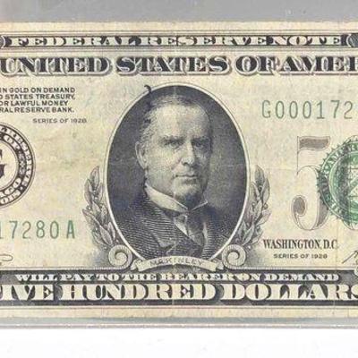 #1006 • PCGS Graded US 1928 $500 Federal Reserve Note: Apparent Very Fine 20
