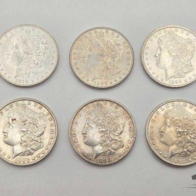 #1534 • (6) Philadelphia 1879-1898 Morgan Silver Dollars
