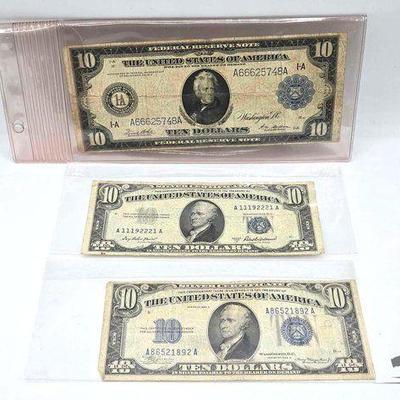 #1030 • (1) $10 Federal Reserve Note & (2) $10 Silver Certificates
