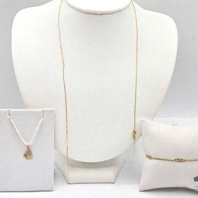 #618 • 18k Yellow Gold Chain, Bracelet & Pendant, 2.53g
