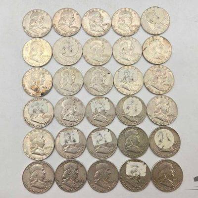 #1872 • (30) Silver Franklin Half Dollar Coins, 374g
