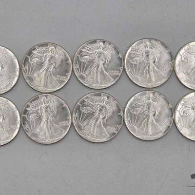#2076 • 10 Silver Eagle 1 Troy Oz Coins
