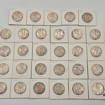 #1854 • (29) 1939-1946 Silver Walking Liberty Half Dollars
