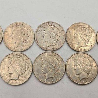 #1722 • (10) 1922 Peace Silver Dollar

