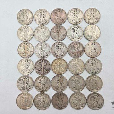 #1862 • (30) Silver Walking Liberty Half Dollars, 367g
