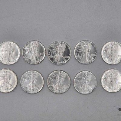#2082 • 10 Silver Eagle 1 Troy Oz Coins
