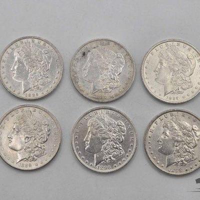 #1516 • (6) Philadelphia 1885-1898 Morgan Silver Dollars
