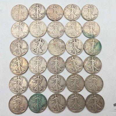 #1860 • (30) Silver Walking Liberty Half Dollars , 370g
