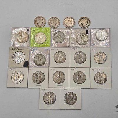 #1856 • (17) Silver Walking Liberty Half Dollars & (4) Silver Barber Half Dollar
