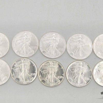 #2084 • 10 Silver Eagle 1 Troy Oz Coins
