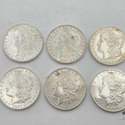 #1524 • (6) Philadelphia 1888-1900 Morgan Silver Dollars
