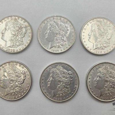 #1528 • (6) Philadelphia 1886-1900 Morgan Silver Dollars
