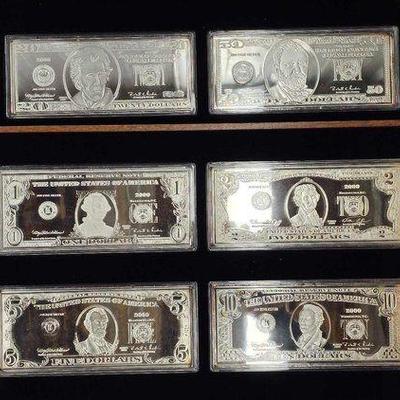 #2054 • 6 Quater Pound silver dollars. 999 with COA
