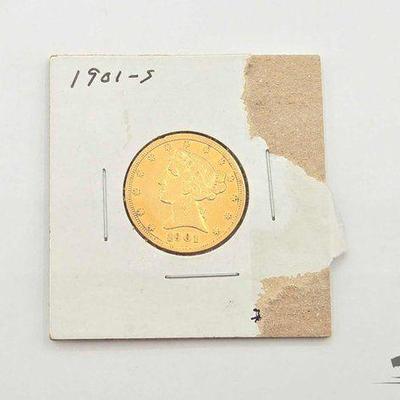 #1312 • 1901 Half Eagle $5 Gold Coin
