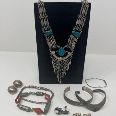 Mixed Silver Jewelry Lot - Azurite Necklace & Assorted Pieces	