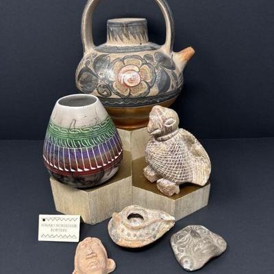 Collection of South American Artifacts & Navajo Pottery- Signed	