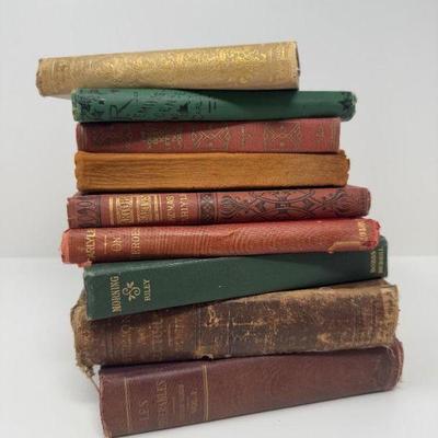 Antique Book Lot – Les Misérables, Sartor Resartus, Robert Browning +	