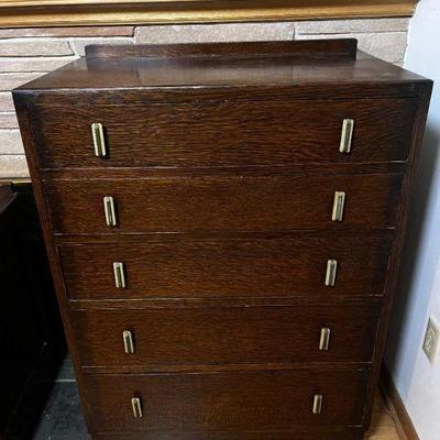 Art Deco Wooden 5-Drawer Dresser – Dark Wood	