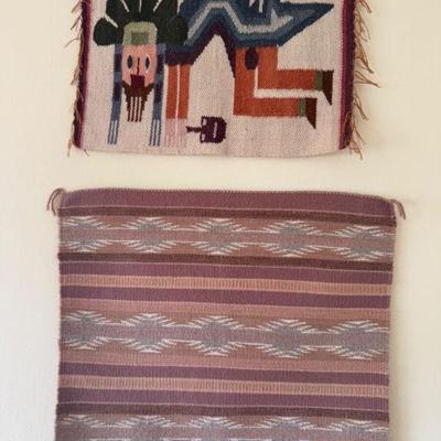 Pair of Handwoven Wool Tapestries, Central American Designs	