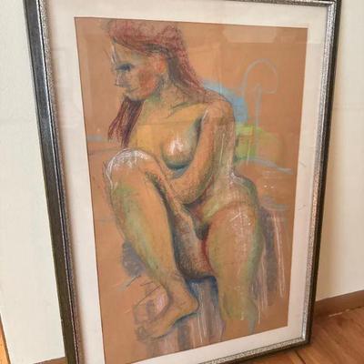 Large Original Pastel Nude Artwork – Signed 'Mort'	