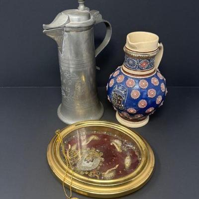 Rare Religious & Antique Collectibles: 1853 Pewter Flagon, Reliquary +	