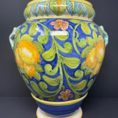 Large Vietri Italian Majolica Vase - Floral & Lemon Design	