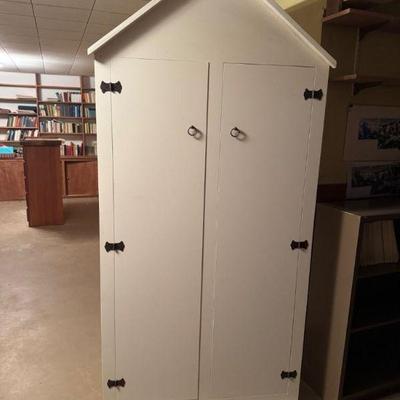 #2 White Wooden House-Shaped Corner Cabinet – Double Door Storage	