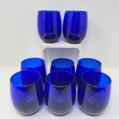 Set of 8 Vibrant Cobalt Blue Stemless Glasses	