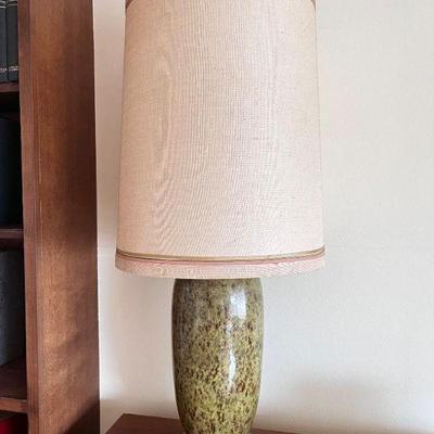 Large Ceramic Table Lamp w/ Textured Glaze & Tall Drum Shade	