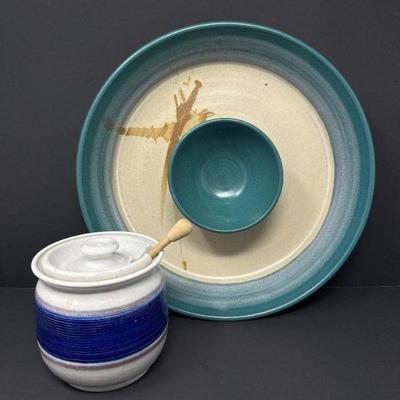 Pottery Chip & Dip Set – Signed Artisan Stoneware	