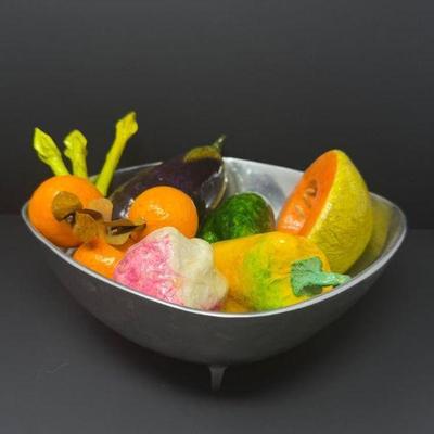 Ashleigh Manor Taiwan Metal Bowl w/ Colorful Faux Fruits & Vegetables	