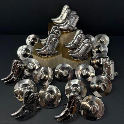 25-Piece Western Napkin Ring Set – Silver-Toned Boots & Cowboy Hats	