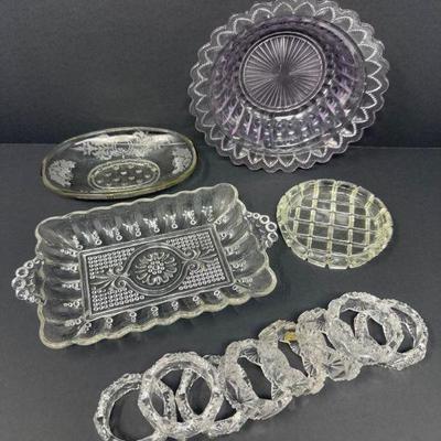 Vintage Glassware Lot – Possible Manganese Bowl + Others	
