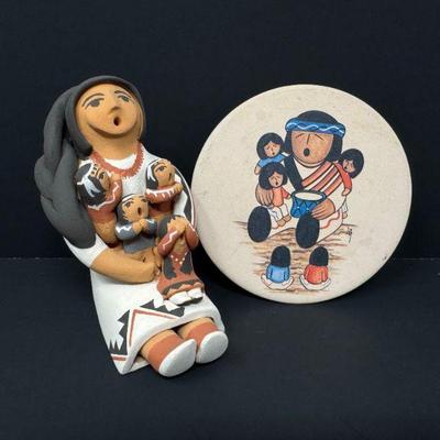 A. Loretto Jemez Signed Mother & Kids Figurine + Storytelling Coaster	