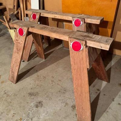 Set of Wooden Sawhorses – Marked 'Ernst Home & Nursery	