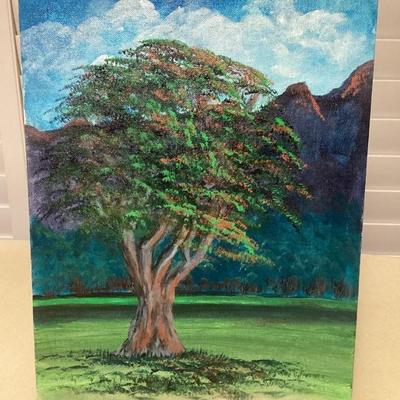 SCH107 Original Painting Of Flowering Tree At Kapiolani Park