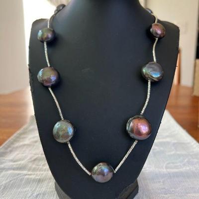 SCH408 - Beautiful Myrna Lee Change Freshwater Coin Pearl Necklace