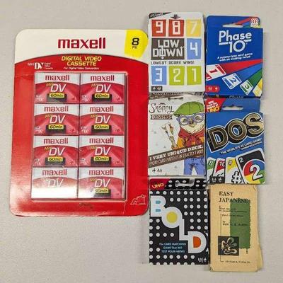 SCH101-Assorted DVD Movies, Card Games & Vintage Blank Video Tapes