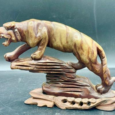 Carved Tiger Figurine-Possibly Ochre Soapstone
