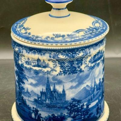 Blue & White Transfer ware Biscuit Jar

