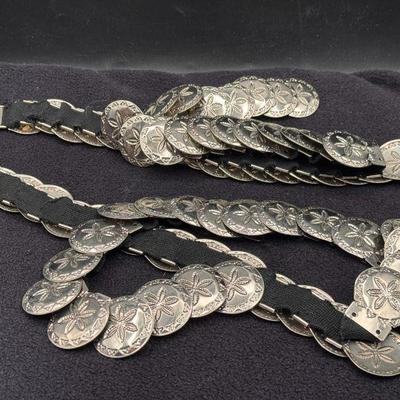 (2) Vintage Silver Tone Coin Elastic Belts
