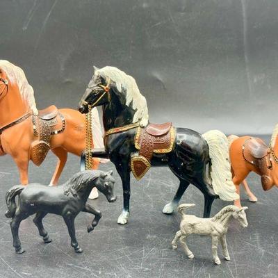 (5) Vintage Metal Horse Figurine Toys
