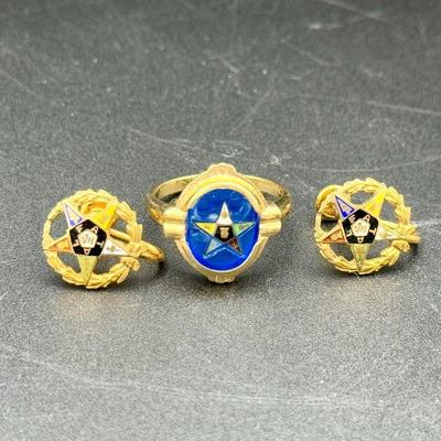 14KT Gold Masonic Ring & 1/20 12KT GF Earrings
