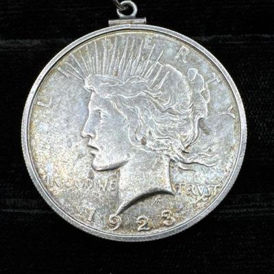 1923-S Peace Silver Dollar In Necklace Holder

