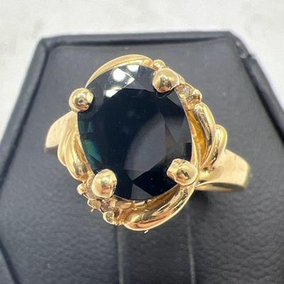 14K Gold Ring ft. Deep Blue Gemstone with Diamond Accents
