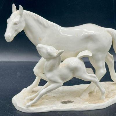 VINTAGE NORITAKE BONE CHINA NIPPON TOKI KAISHA MARE HORSE WITH FOAL FIGURINE
