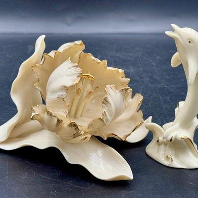 Vintage Lenox Classic Parrot Tulip & Dolphin Fine China Figurines
