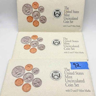 1992 U.S. Mint Uncirculated Coin Sets – Lot of 3
