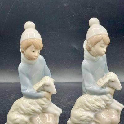 (2) Lladro Figurine 4676 Shepherd with Lamb, boy with sheep, Nativity
